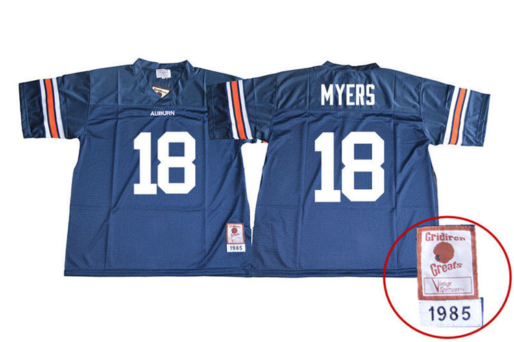 Men's Auburn Tigers #18 Jayvaughn Myers 1985 Throwback Navy College Stitched Football Jersey
